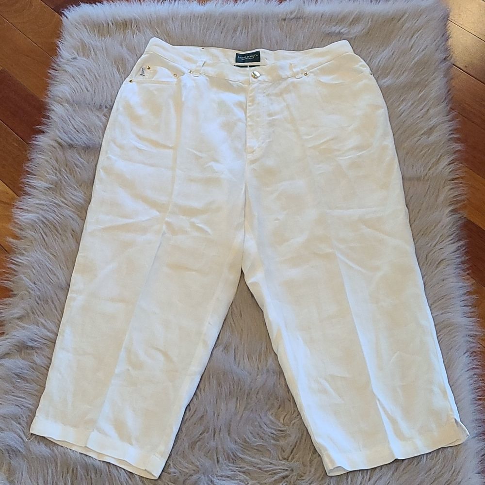 Lauren jean company womens white linen pleated‎ cropped pants size 14w